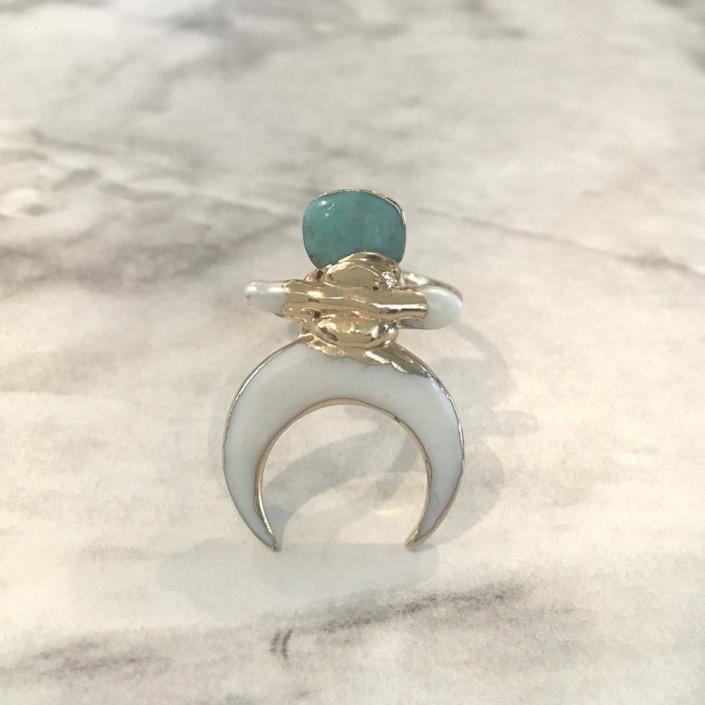 Crescent Moon Shell + Turquoise Ring - image 3